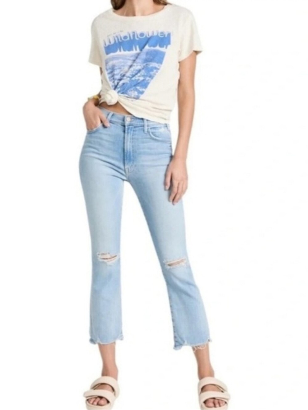 Mother The Hustler Ankle Chew Petal Pucker Jeans Light Wash Blue Denim Size 27